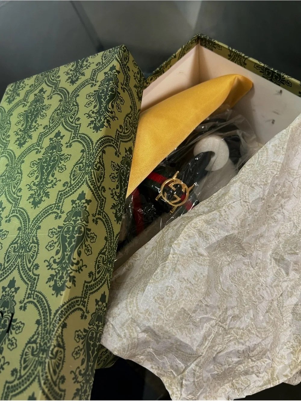 Women's Gucci Thong Sandals/ Signature Green & Red Stripe and Gold Accent/New.